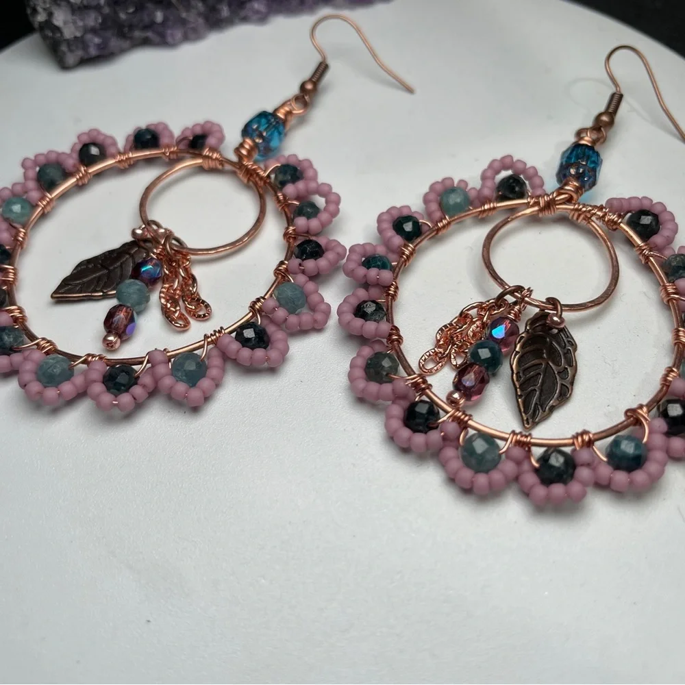 Midnight Garden Tourmaline Hoops Copper Artisan Earrings